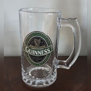 Guinness Limited Edition Clear Glass Beer Pint Mug With Metal Logo Badge
